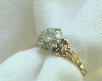 Antique Diamond Ring- Victorian era  .40 carat TCW Diamond Cluster, 15K Red Gold Engagement, Anniversary or Right Hand Ring