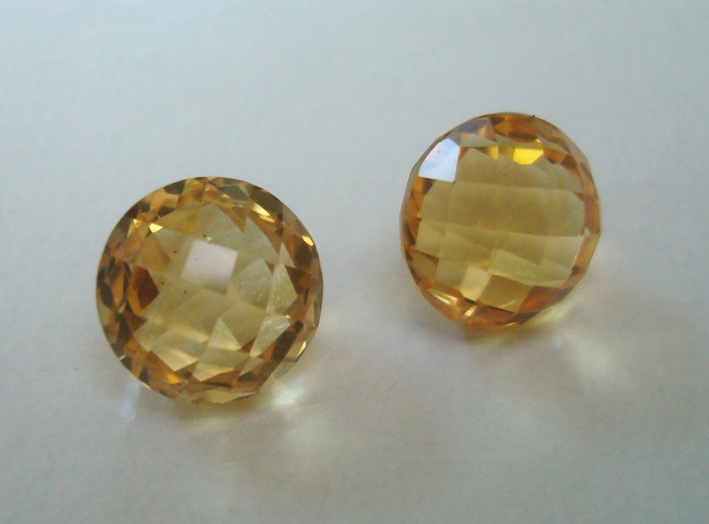 Citrine Loose Gemstones Natural Round 8mm Checkerboard Pair 画像 1