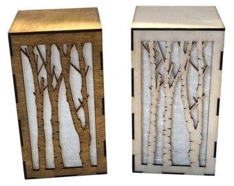 Birch Tree Lantern: Rustic Wood Nightlight, Nature Decor