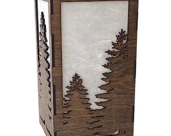 Pine Tree Wood Lantern, Forest Nightlight, Decorative Lighting
