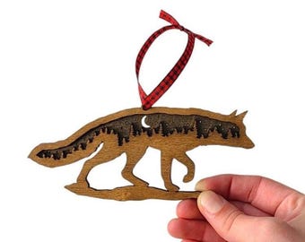 Laser Cut Fox Ornament Christmas Ornament: Woodland Cabin Decor