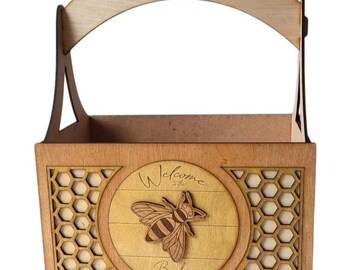 Laser Cut Bee Gift Basket: Honeycomb Kitchen Decor