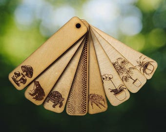 Laser Cut Wood Bookmark: Nature and Houseplant Designs