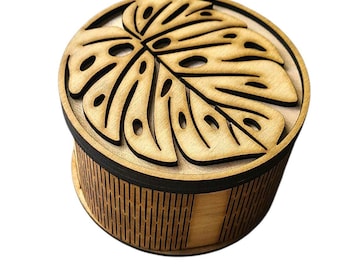 Monstera Leaf Wood Jewelry Box: Laser Cut Trinket Box