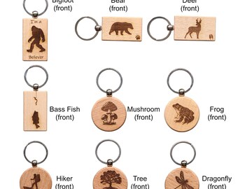 Laser Engraved Beech Wood Keychain: Nature Designs