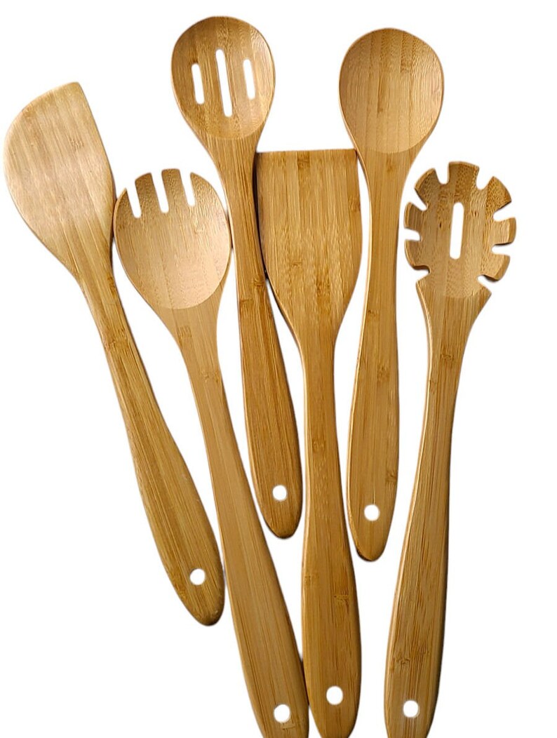 6 Piece Bamboo Cooking Utensils Bear Themed Kitchen Utensils Laser