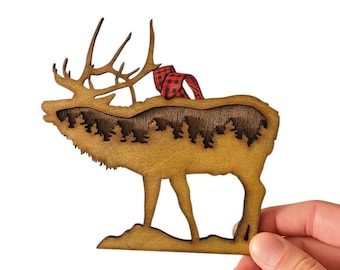 Laser Cut Elk Ornament: Rustic Wood Cabin Decor