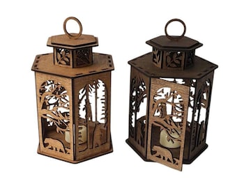 Bear Tree Lantern: Rustic Wood Nightlight, Nature Decor