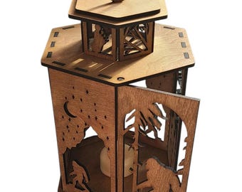 Bigfoot Tree Lantern: Rustic Sasquatch Wood Nightlight, Nature Decor