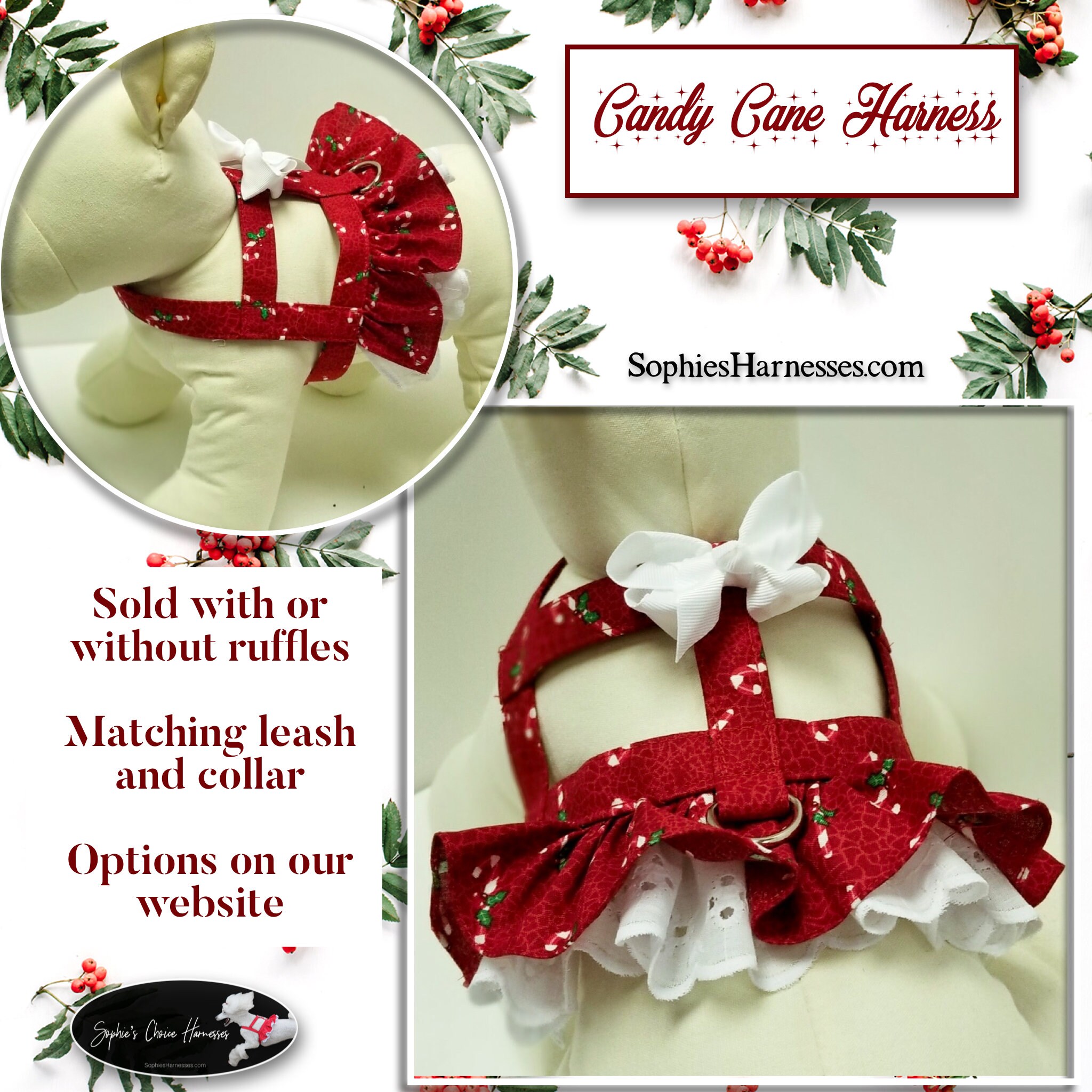Candy Cane Dog Harness by Sophie's Choice Harnesses Etsy