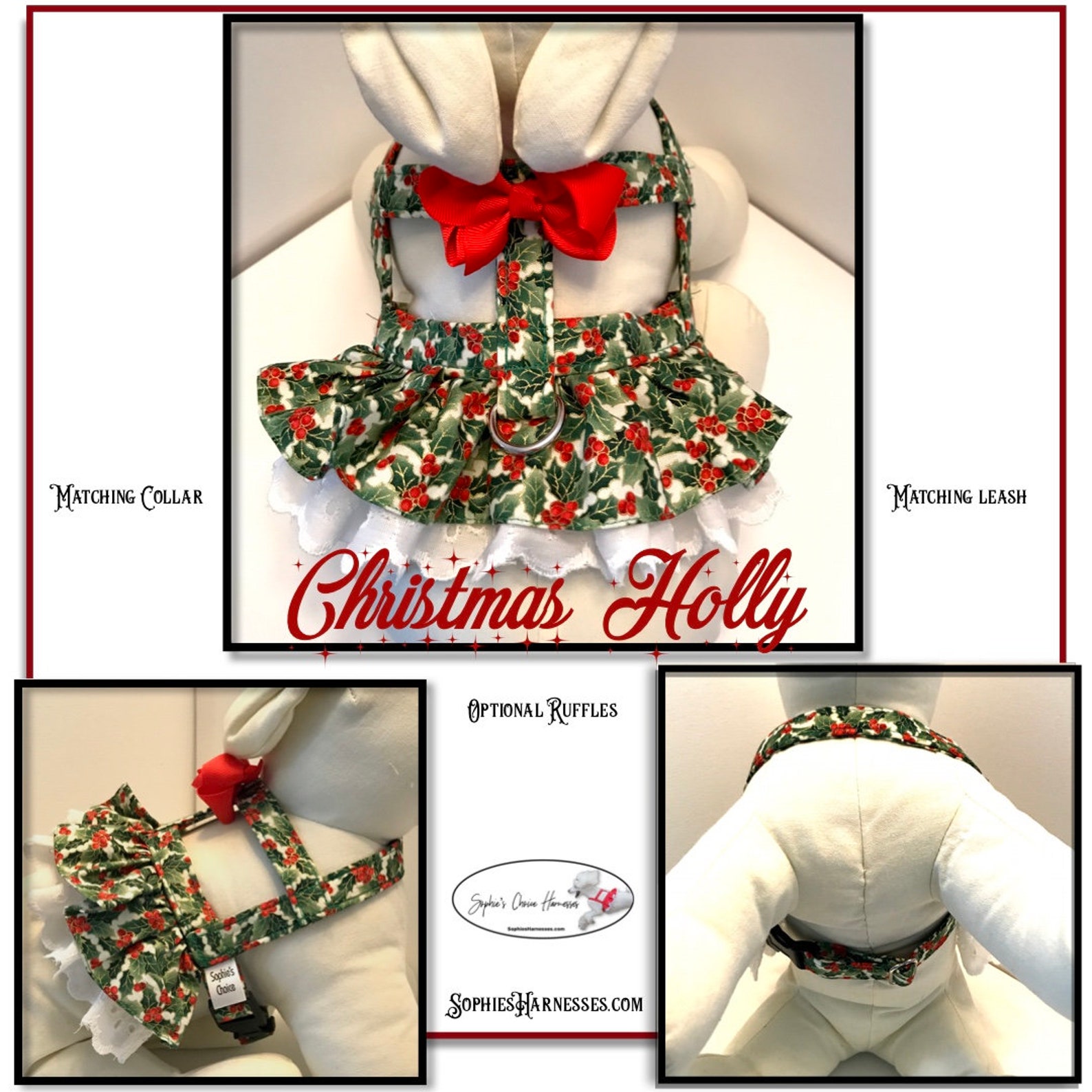 Christmas Holly Dog Harness by Sophie's Choice Harnesses Etsy