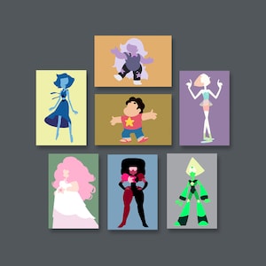 Impression d'art Steven Universe Crystal Gems, oeuvre d'art grenat, éventail de perles, personnage réconfortant en quartz rose, art péridot, cadeau améthyste, anime lapis
