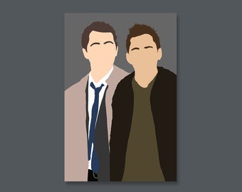 Impression d'art surnaturelle de Destiel | Caractère de confort SPN | Dean et Castiel au bureau du procureur | Oeuvre d'art de Jensen Ackles | Tableau de Misha Collins 10 cm x 15 cm