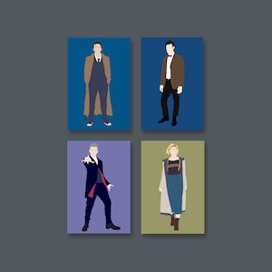 Impression d'art Doctor Who, oeuvre d'art originale Dr Who, 10e David Tennant, personnage réconfortant Dr Who, 11e Matt Smith, 12e Peter Capaldi, 13e Jodie