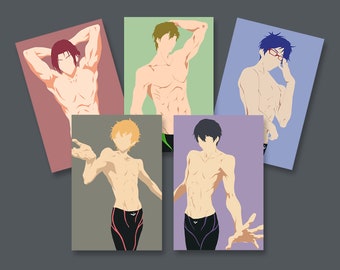 Free Iwatobi Swim Club art print | Rin Makoto Rei Nagisa Haru comfort character | anime fandom gift | artwork 10cm x 15cm