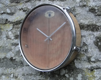 Wall Clock - Small Reclaimed Drum - natural wood - MAN CAVE!