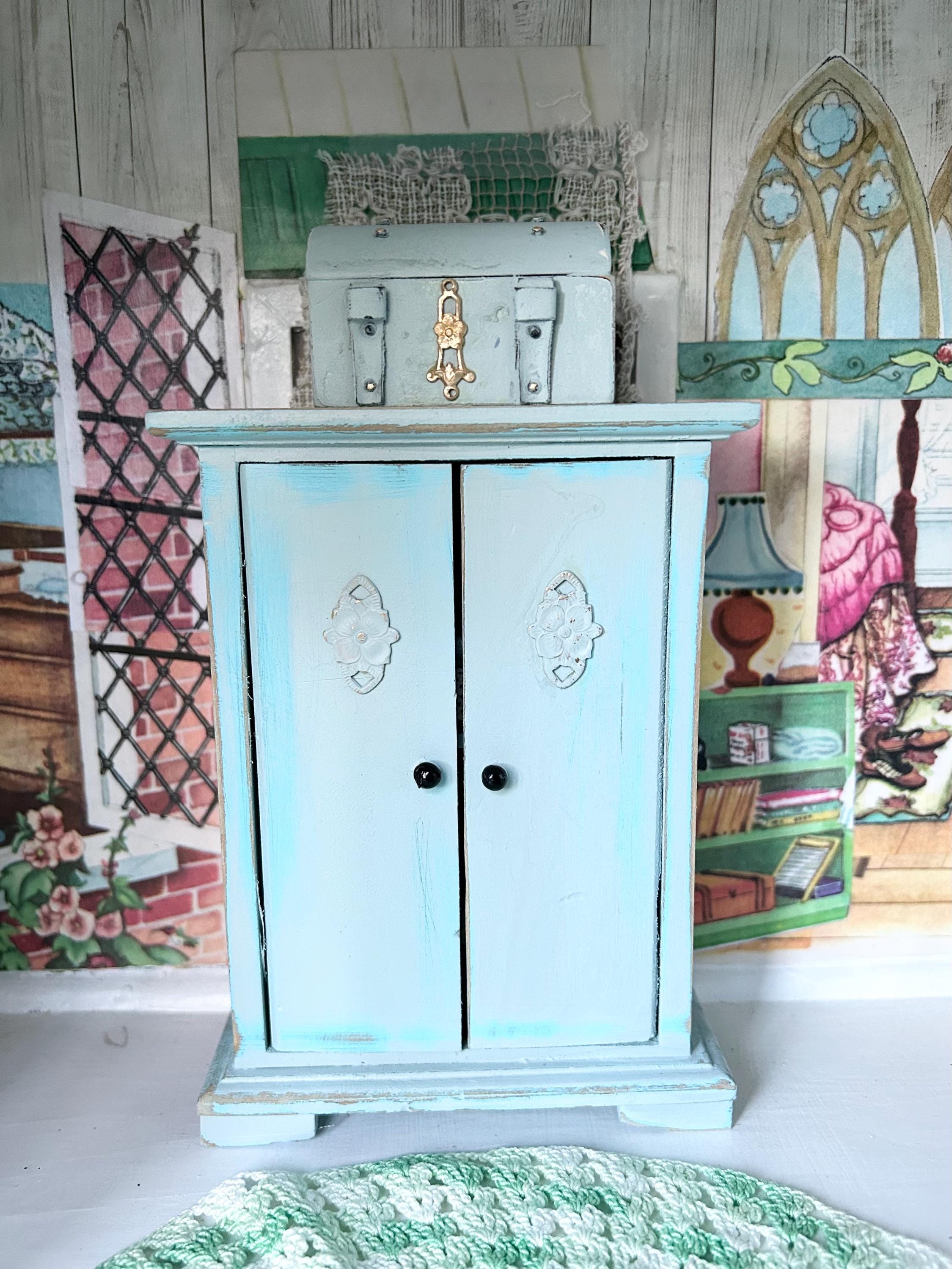 Grande Armoire En Bois Vintage American Girl – Coffre De Voyage Pour Poupée Samantha – 4 Compartiments