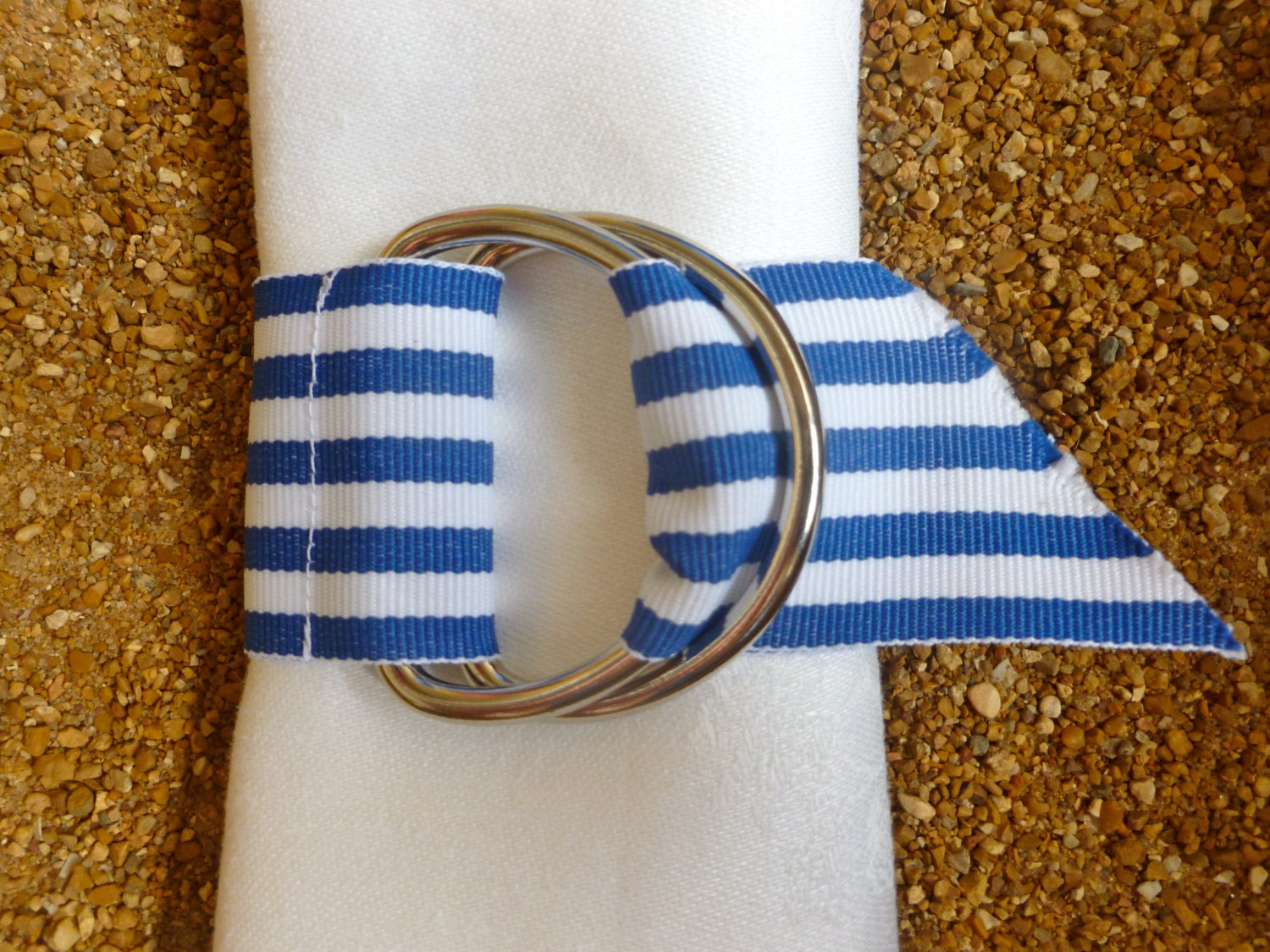 Nautical Royal Blue White Striped Grosgrain DRing Napkin Rings For Cissy