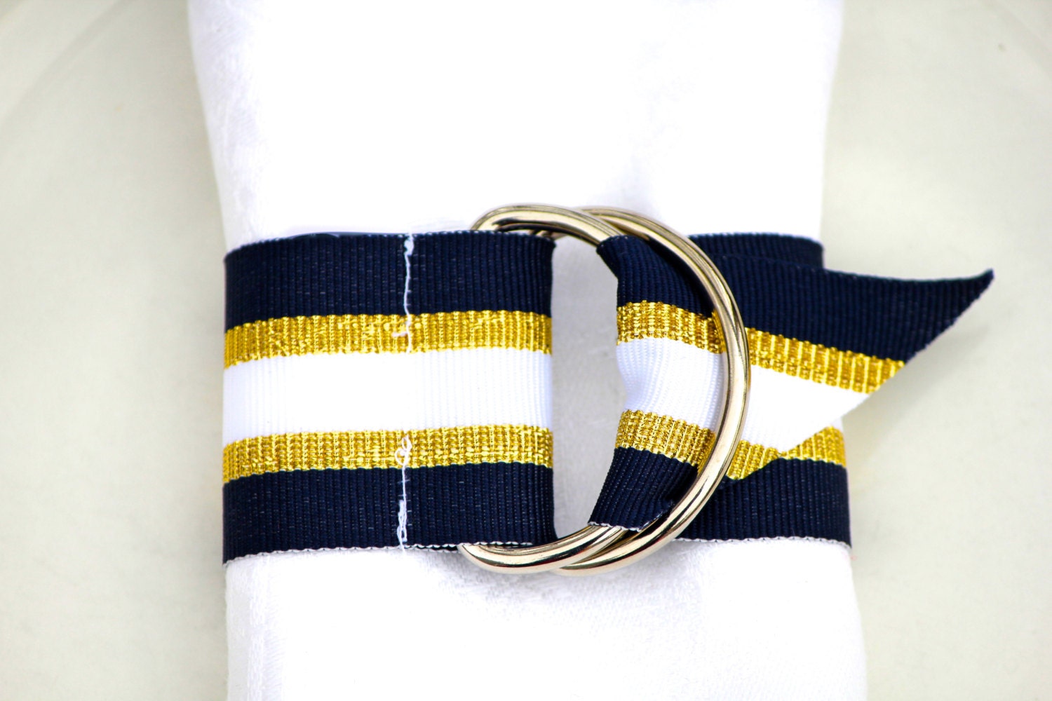 A Set of 6 Navy Blue Gold and White DRing Napkin Rings by Etsy