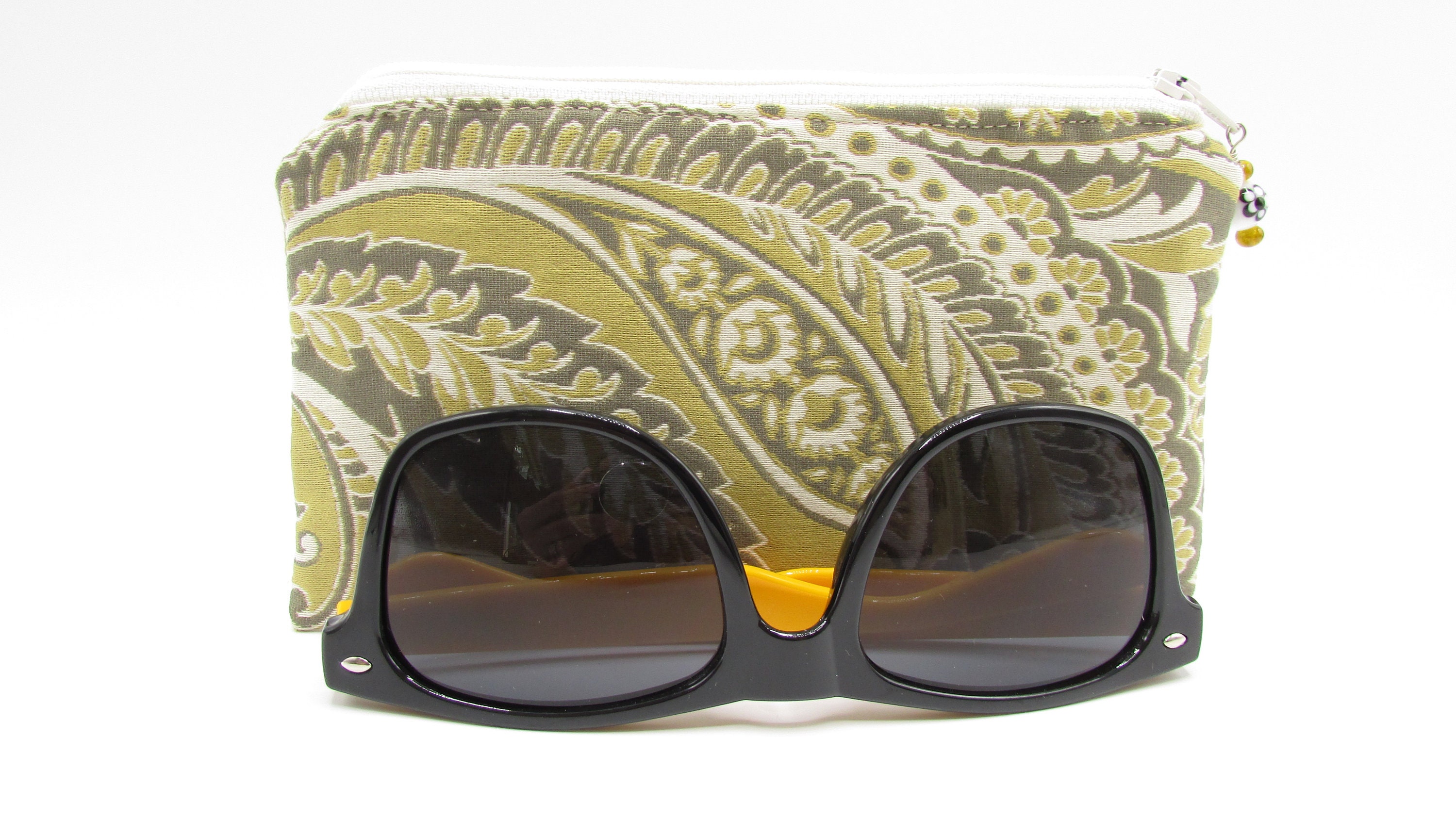 Eyeglass Case. Makeup Bag. Cosmetic Pouch. Cream Gray Yellow. Etsy UK