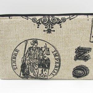 Large Cosmetic Bag. Make up Bag. Clutch. Tan and Black. Bridesmaid Gift. French Style. One of a Kind.