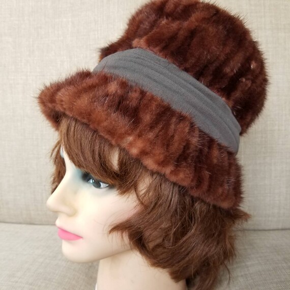 Vintage Women's Brown Fur Hat "Designed by Laura"