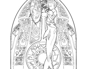 Mermaid coloring page - zodiac 04 (Cancer)