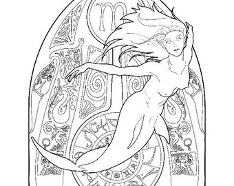 Mermaid coloring page - zodiac 08 (Scorpio)