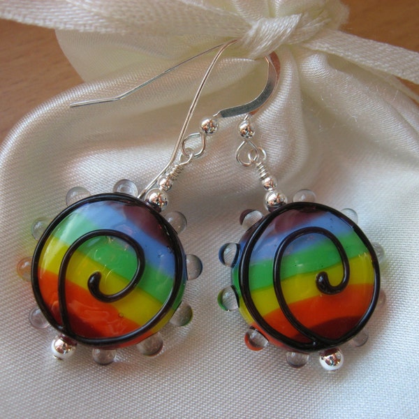 Rainbow Earrings, Rainbow Lampwork Earrings, Rainbow Glass Earrings, Colorful Earrings, Bright Earrings, Bold Earrings, Vibrant Earrings