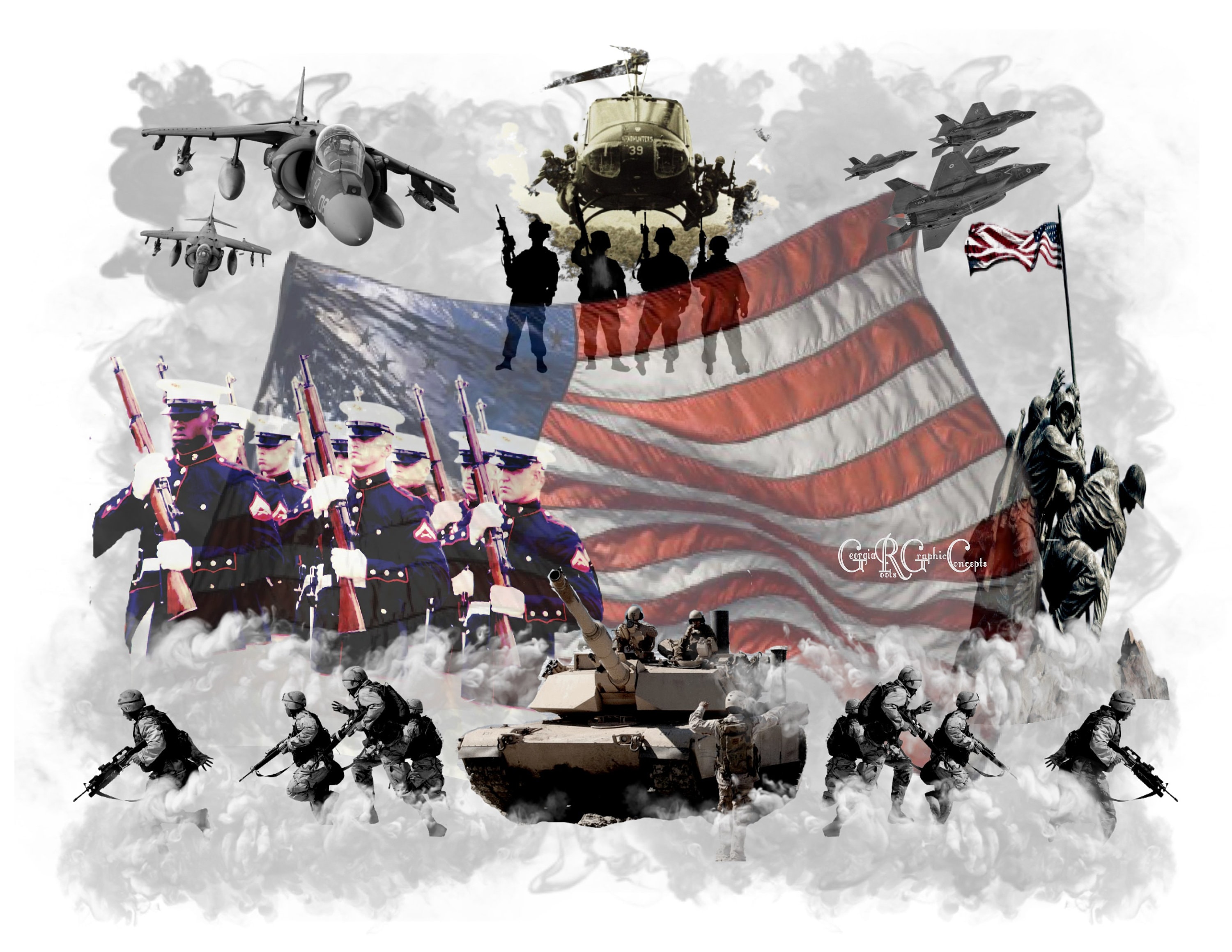 Abstract US Patriotic Marine Corp Military Soldiers PNG/JPEG Digital Instant Download Tattoo Waterslide Sublimation Print