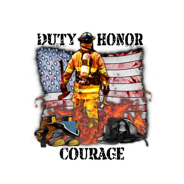 Abstract US Patriotic Flag Firefighter Fireman Fire Duty Honor Courage PNG/JPEG Digital Instant Tattoo Waterslide Sublimation Print