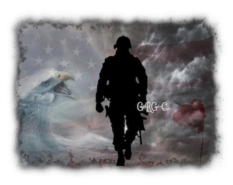 Abstract US Patriotic Flag Eagle Military Soldier Poppy Flower Memorial Collage PNG Digital Instant Tattoo Waterslide Sublimation Print
