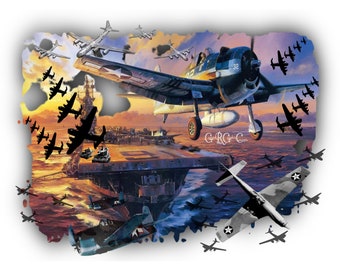 Abstract US Patriotic WW2 Pearl Harbor Military War Planes Ship Tank Collage PNG/JPEG Digital Instant Tattoo Waterslide Sublimation Print
