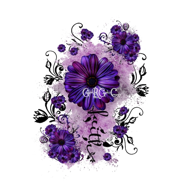 Abstract Purple Daisy Faith Flower Cluster Swirl PNG/JPEG Digital Instant Tattoo Waterslide Sublimation Print