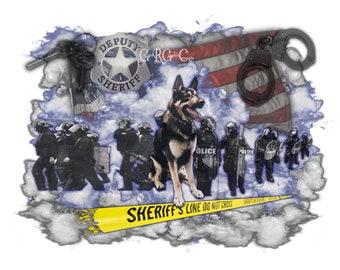 Polizeihunde-Collage: Abzeichen des stellvertretenden Sheriffs, US-Flagge (Digitaldruck)