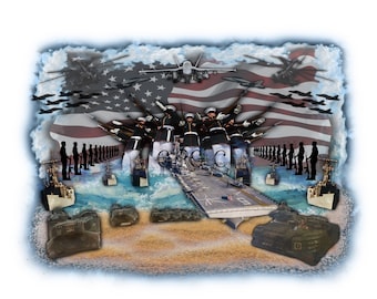 Abstract US Patriotic Marine Corp USMC Military Soldiers Collage With Black White PNG Digital Instant Tattoo Waterslide Sublimation Print