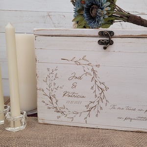 Rustic Wedding Card Box: Laser Engraved Barnwood Keepsake