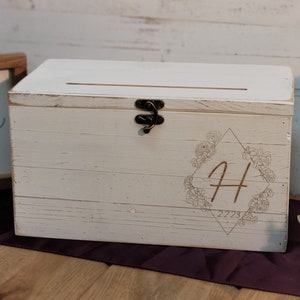Personalized White Wedding Card Box: Rustic Barnwood, Lockable