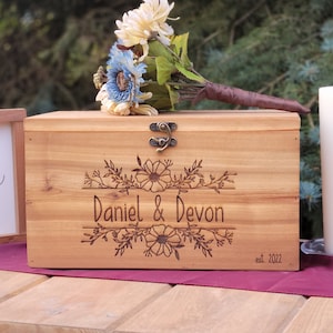 Rustic Wedding Card Box with Lock: Engraved Barnwood Keepsake