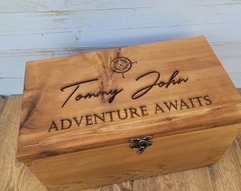 Large Rustic Keepsake box   Mens Personalized keepsake box    Dads Travel mementos Box 14"x10"x8"