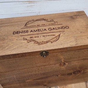 Rustic Cedar Baby Keepsake Box: Laser Engraved Wooden Memory Box