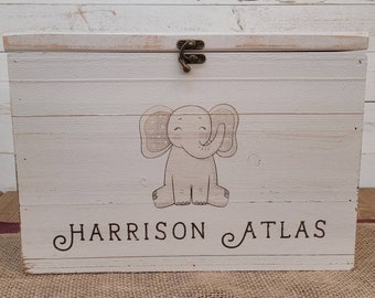 Personalized Keepsake Boxes for Babies, Elephant Memory Box, Time capsule box, Baby Keepsake Box