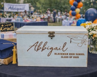 Rustic Wooden Graduation Card Box – Barnwood Card Holder with Hinged Lid for Weddings