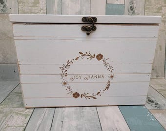 Personalized Baby Girl Keepsake Box | Rustic Wooden Memory Box