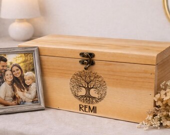 Personalized Family Tree Keepsake Box, Engraved Memory Box, Custom Wooden Keepsake Chest, Family Name Box, Wedding Gift, Anniversary Gift