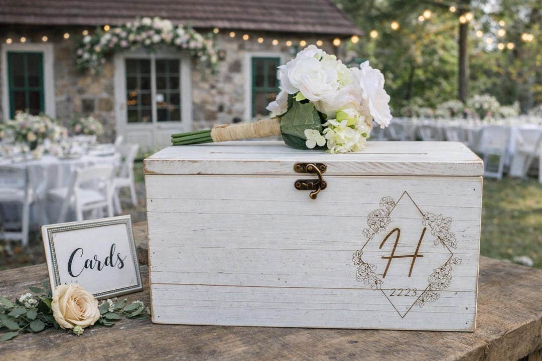 Rustic Wooden Wedding Card Box – Custom Engraved Barnwood Keepsake ...
