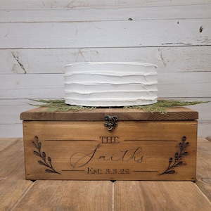 Personalized Rustic Cedar Cake Stand Keepsake Box: Laser Engraved Wedding Decor (14x14x6 inches