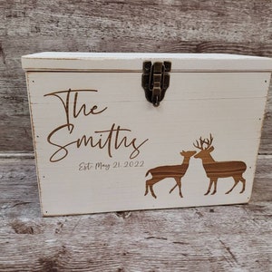 Personalized White Rustic Wedding Card Box: Lockable Barnwood Keepsake