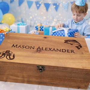 Mens Keepsake box with a fish | Boys keepsake box | personalized engraved box