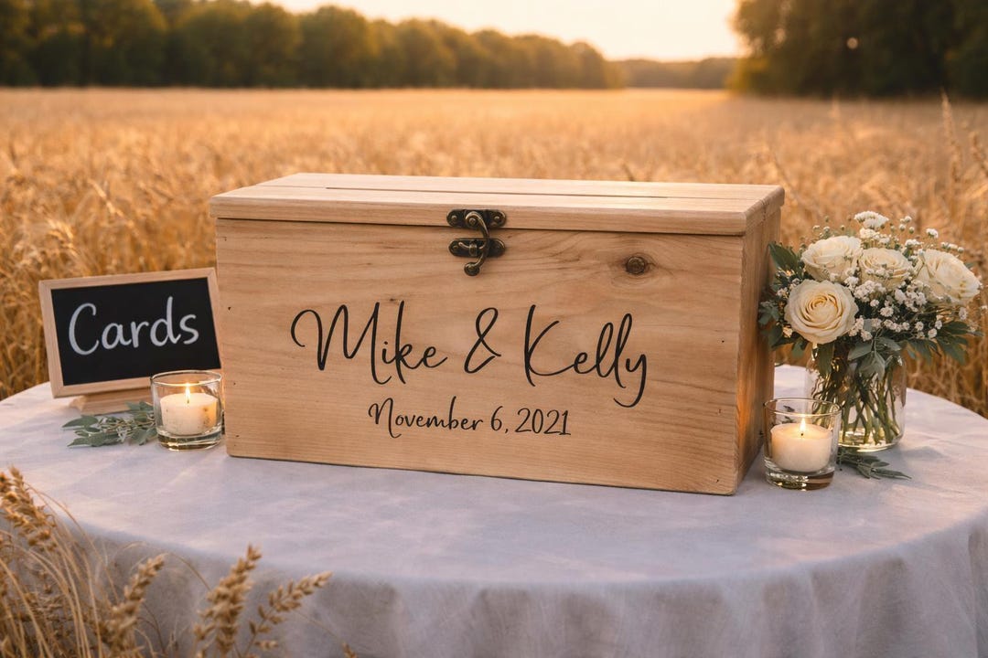 Personalized Rustic Wedding Card Box | Lockable Card Box - Etsy